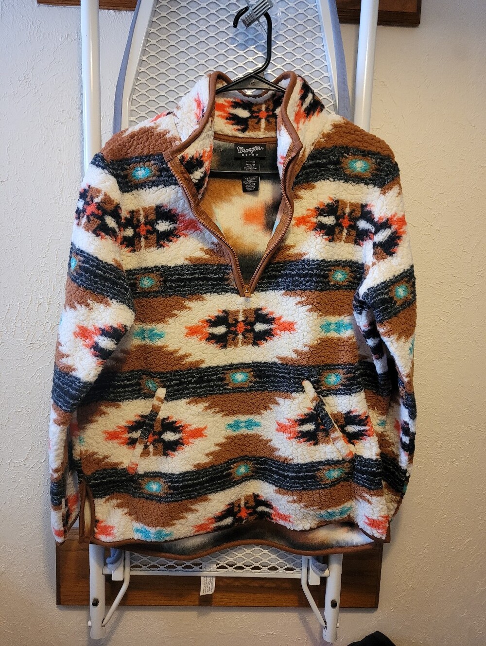 Wrangler Brown, Turquoise & Orange Aztec Sherpa Zip Pullover